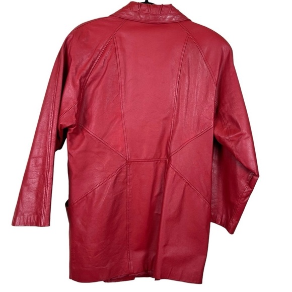 Vintage G-III Red Leather 80’s Single Button Rock Punk Coat Size Small - Picture 2 of 16